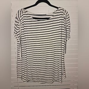 Betabrand Navy and White Striped Shirt